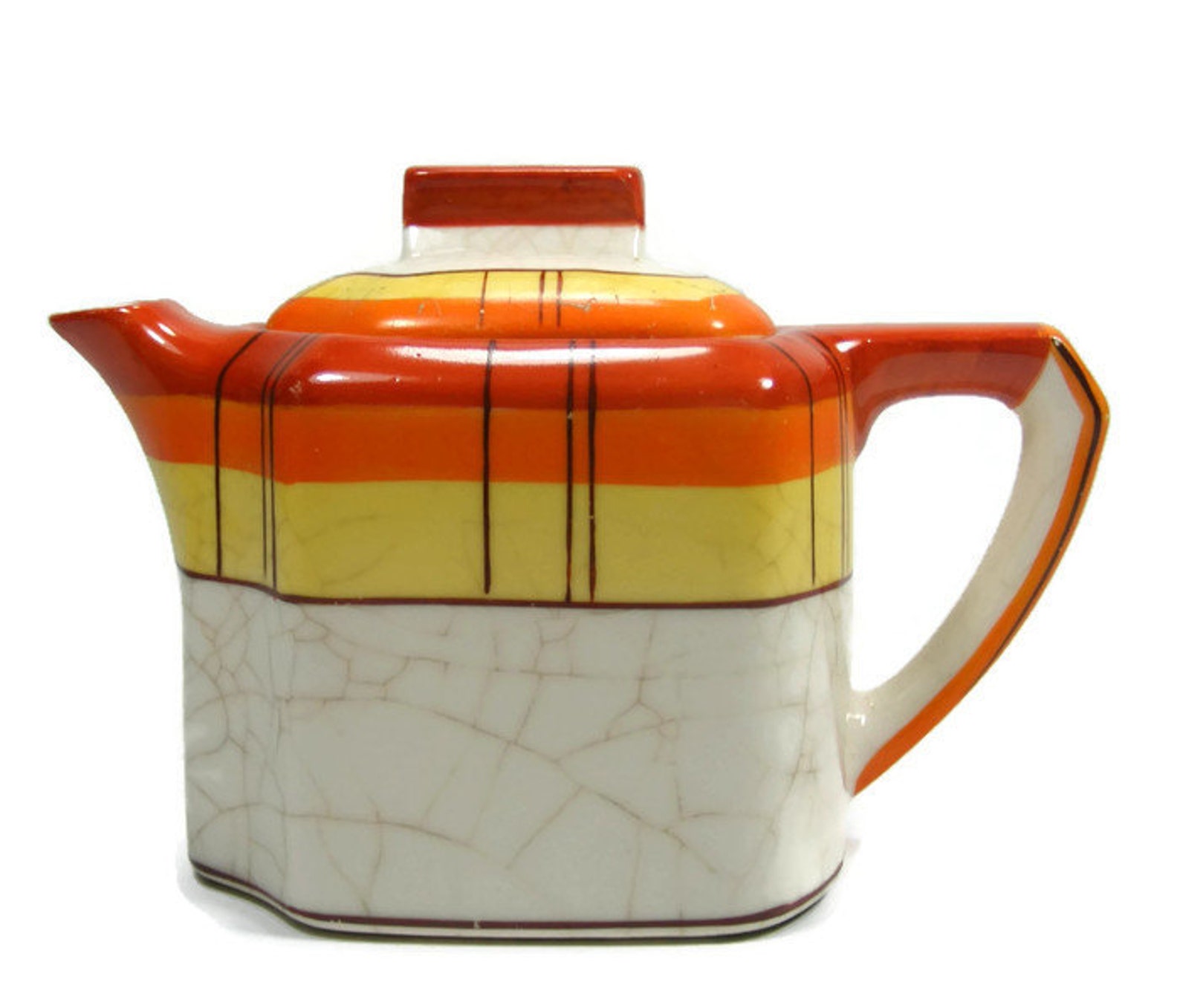 Teapot Orange Yellow Plaid made in Japan Etsy