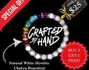 Pulsera de chakras de howlita blanca