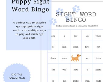 Educational Game Sight Word Bingo | Fun Puppy Themed Learning Activity for Pre-K & Kindergarten