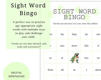 Educational Game Sight Word Bingo | Fun Dinosaur Themed Learning Activity for Pre-K & Kindergarten