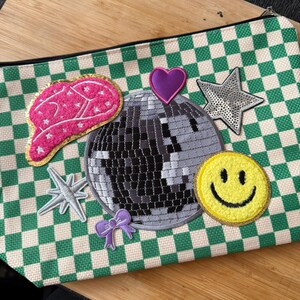 Dopamine Green Checkered Disco Ball Cosmetic Bag