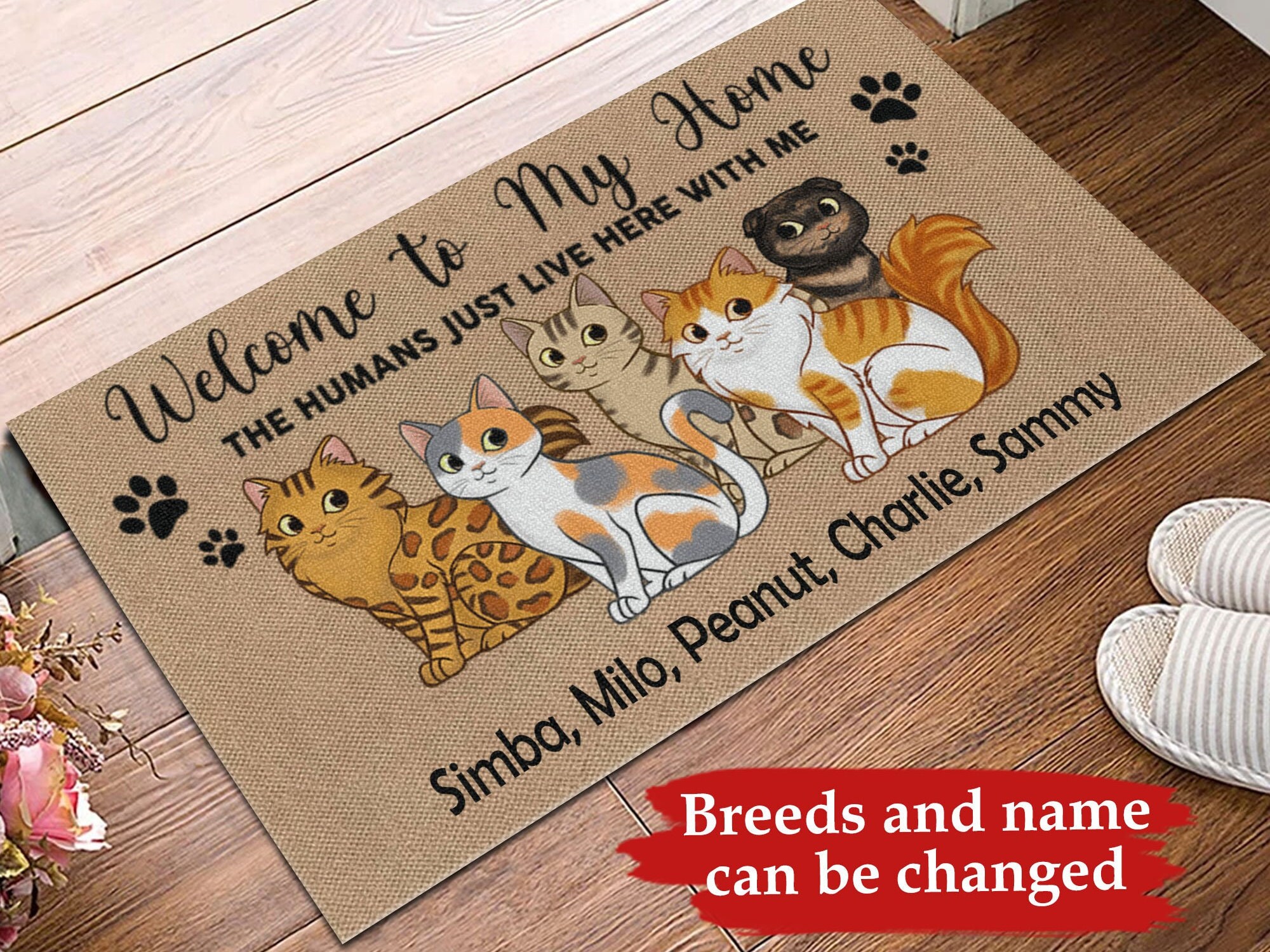 Personalized Cat Doormat Home Cute Sitting Cats the Etsy UK