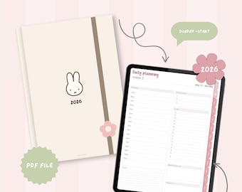 2026 Digital Planner Green Pink | Cute Minimalist Planner | Hyperlinked iPad Planner | Weekly Daily Monthly Planner