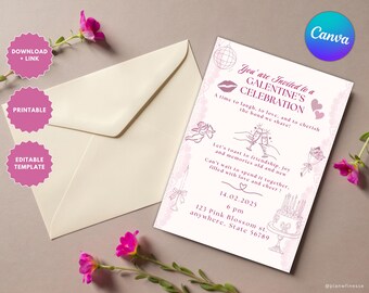 Galentine's Day Invitation Card, Aesthetic and Flirty themed Valentine Design, Editable Canva Template,Fun Galentine's Night