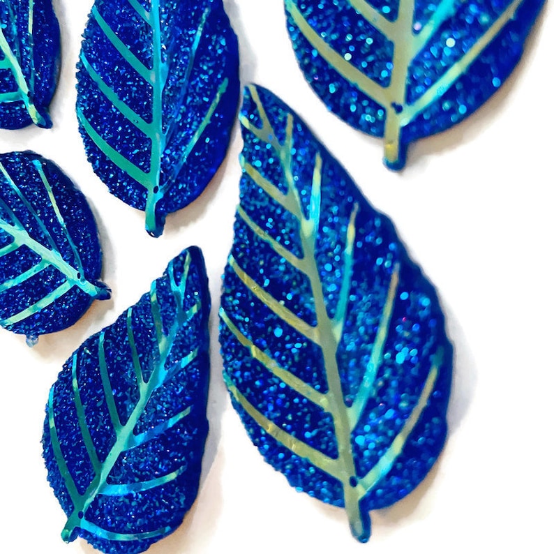 5 Glue On Glittery Decorative Leaves Etsy