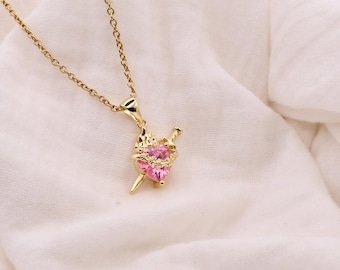 Immaculate Heart of Mary Necklace | Pink Cubic Zirconia Pendant | Catholic Devotional Jewelry Gift