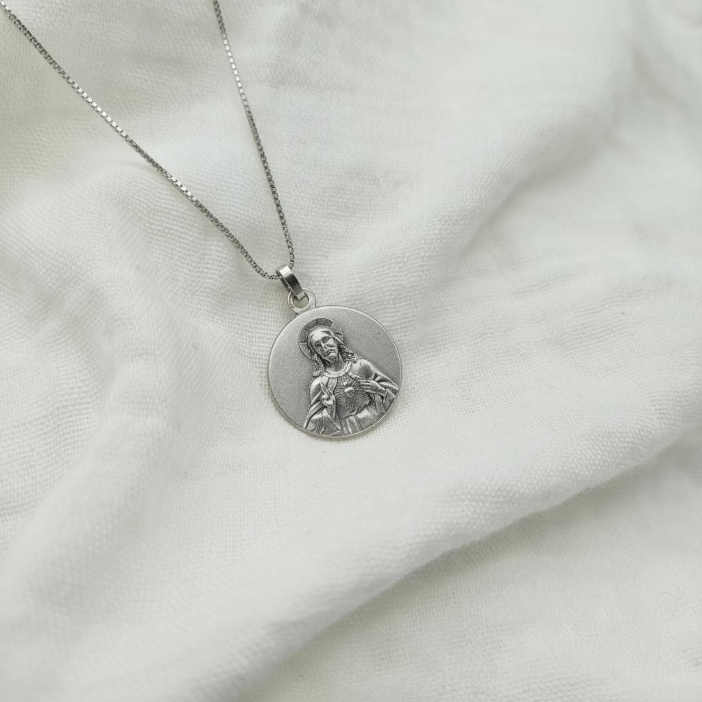 Sterling Silver Sacred Heart of Jesus Medal Pendant | Catholic Jesus ...