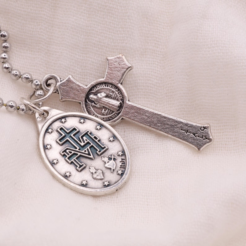 Italian Miraculous Medal & Cross Necklace | Stainless Steel Ball ...