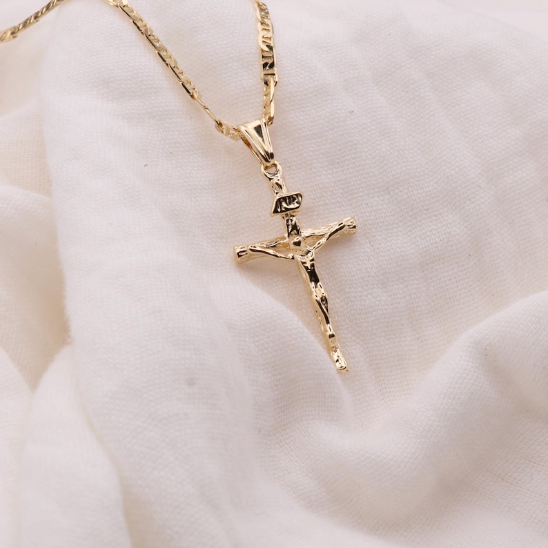 18K Gold Plated Crucifix Necklace | Gold Catholic Necklace | Crucifix Necklace Gift | Catholic Gift Ideas image 1