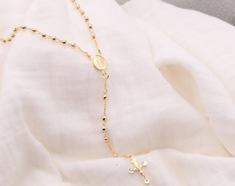 18K guldpläterat rosenkranshalsband | Maria-rosenkransguld | Elegant rosenkrans | Halsbandspresent | Katolsk present till henne