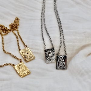 Stainless Steel & Gold Plated 18K Scapular Necklace | 24” Catholic Religious Jewelry | Our Lady of Carmel Necklace | Holy Scapular Gift