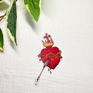 Sacred Heart of Jesus Waterproof Sticker – Hand Drawn Catholic Decal | Waterproof Jesus Catholic Sticker for Bible, Laptop, or Water Bottles