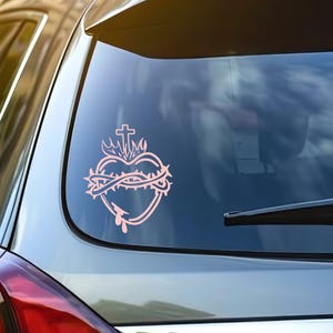 Sticker abstrait sacré-cœur de Jésus en vinyle – Sticker foi catholique minimaliste | Autocollant imperméable pour bible, ordinateur portable, voiture ou bouteilles d'eau