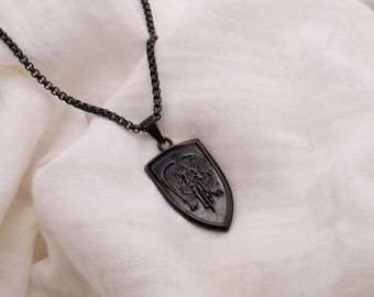 Saint Michael Necklace | Black Stainless Steel Necklace | Catholic Men's Gift | Men's Saint Necklace | Black Stainless Necklace for Men