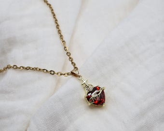 Collana del Sacro Cuore di Gesù / Ciondolo in zirconia cubica color oro / Regalo di gioielli devozionali cattolici per donne