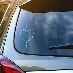 vinyle autocollant coeur chapelet – Sticker foi catholique minimaliste | Sticker imperméable pour bible, ordinateur portable ou bouteille d'eau