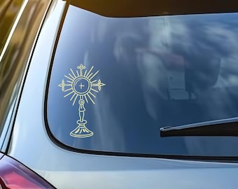 Minimalist Monstrance Eucharist Vinyl Decal – Catholic Faith Sticker, Waterproof Original Design, Christian Car Laptop Accessory,