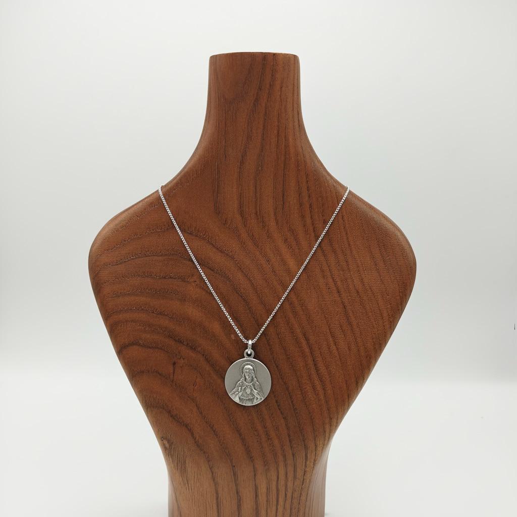 Sterling Silver Sacred Heart of Jesus Medal Pendant | Catholic Jesus ...