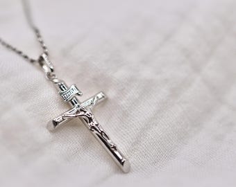 Sterling Silver Crucifix Necklace | Dainty Crucifix Silver Pendant | Christian necklace | Silver Necklace Gift | Catholic Gift for Her