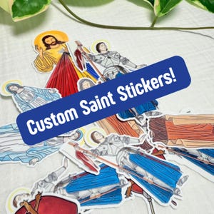 Aangepaste Saint vinyl sticker | Handgetekende originele kunst | Katholieke cadeau-ideeën: minimalistische waterdichte Faith-sticker