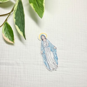Mary Our Lady of Grace Waterproof Sticker – Hand Drawn Catholic Decal | Waterproof Jesus Catholic Sticker for Bible, Laptop, or Water Bottle