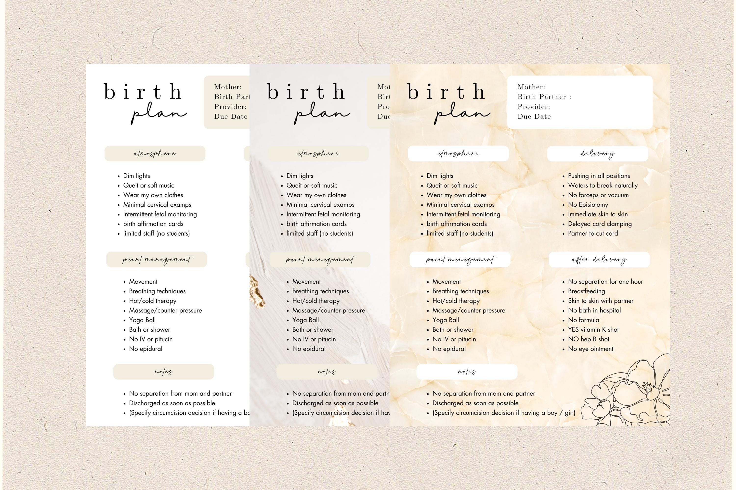 Natural Birth Plan Template Canva,editable Birth Preferences on Canva ...