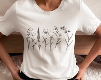 Flowers Shirt,Boho Shirt,Botanical Floral Tee,Gift for GardenersiWildflowers Boho T-shirt