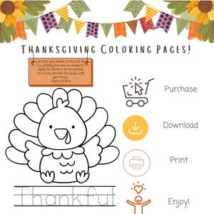 Thanksgiving Coloring Pages for Kids, Penmanship practice, Bible Verse pages, Thanksgiving activities