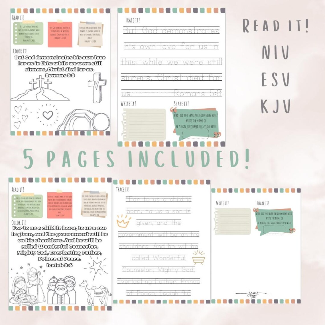 Bible Verse Memory Sheets, Christian Kids Coloring Sheets, Writing ...
