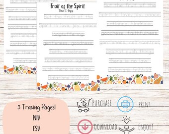 Fruit of the Spirit Trace and Copy Worksheet for Sunday School, homeschool
