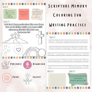 Bible verse memory sheets, Christian kids Coloring sheets, Writing Practice, Sunday School, Christian homeschool worksheet