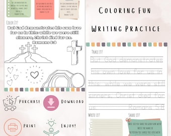 Dibujos para colorear con versículos bíblicos, hoja de trabajo cristiana para la educación en casa (descarga digital)