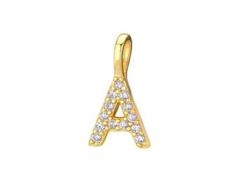 Gold Initial Letter Pendant, Cubic Zirconia Charm, Alphabet Necklace, Personalized Jewelry