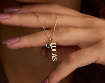 Vertical Name Necklace with Birthstone, Multi Name Pendant, Personalized Jewelry