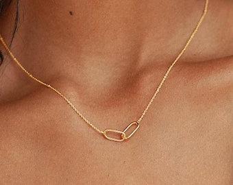 Gold Interlocking Linked Pendant Necklace, Stainless Steel Infinity Jewelry