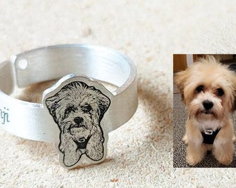Custom Pet Portrait, Engraved Memorial Jewelry, Stainless Steel Keepsake Ring