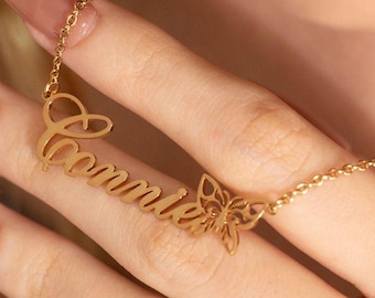 Butterfly Name Necklace: Personalized Silver & Gold Plated Jewelry