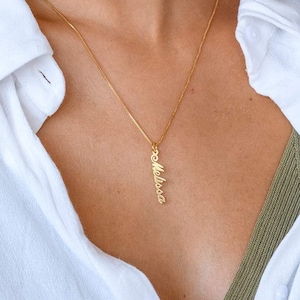 Personalisierte Vertikale Namenskette: 750 Gold, Silber, Roségold