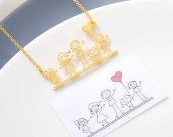 Collar con dibujo, colgante con escritura a mano, collar con arte infantil, joyería personalizada para niños, regalo para mamá, regalo para abuela, obra de arte personalizada