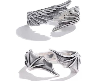 Vintage Bat Wing Ring, Gothic Angel Devil Ring, Custom Engraving