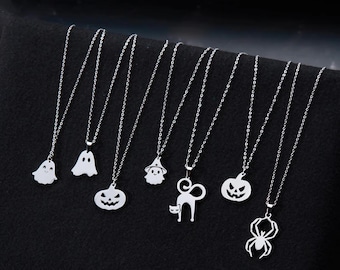 Halloween Charm Necklace, Spooky Ghost Pendant, Birthday Gift