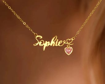 Personalized Name Necklace with Birthstone Charm, Wedding Birthday Gifts for Friends, Custom Jewelry Gift