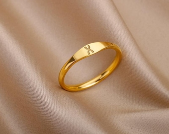 Gold Initial Signet Ring, Personalized Stainless Steel Letter Ring