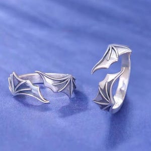 Vintage Bat Wing Ring, Gothic Angel Devil Ring, Custom Engraving image 6