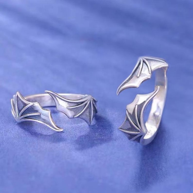 Vintage Bat Wing Ring, Gothic Angel Devil Ring, Custom Engraving image 6