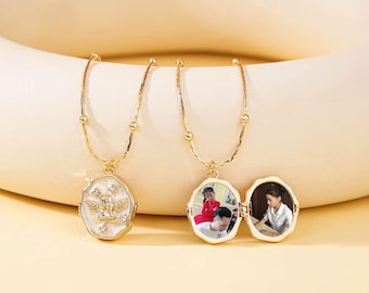Angel Wings Photo Locket Necklace, Personalized Oval Memory Keepsake, Gold Plated Copper