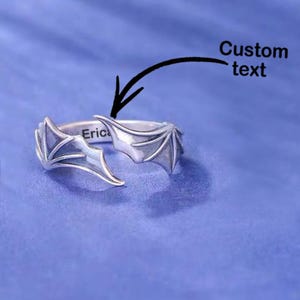 Vintage Bat Wing Ring, Gothic Angel Devil Ring, Custom Engraving image 7