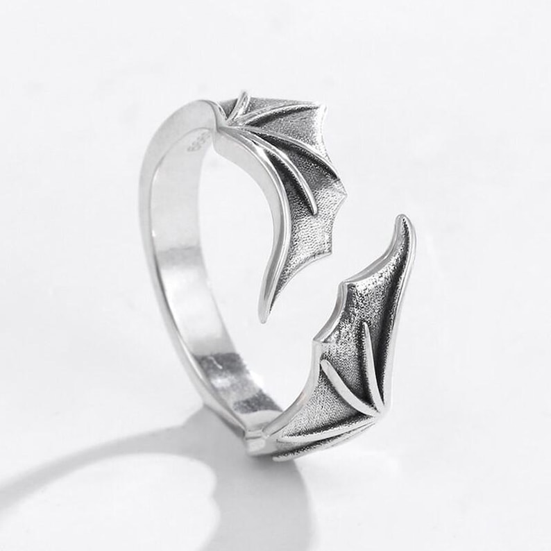 Vintage Bat Wing Ring, Gothic Angel Devil Ring, Custom Engraving image 5
