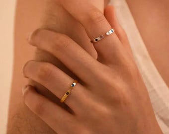 Dainty Birthstone Ring, Personalized Couple Ring, CZ Stone