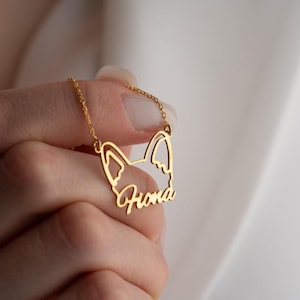 Dog Name Necklace • Personalized Dog Ears Pendant • Custom Pet Name Jewelry • Pet Memorial Gift • Gift for Her • Pet Jewelry, Animal Jewelry